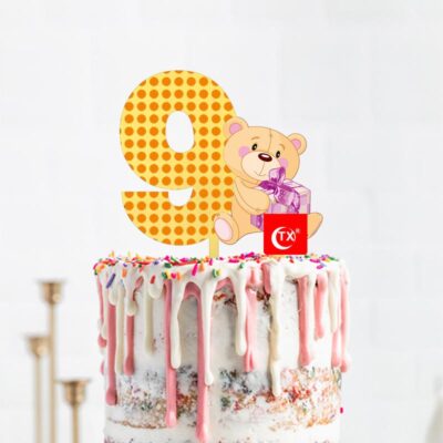 Age Cake Topper - Age Nine Age 9 teddy bear birthday cake topper acrylic, Auckland NZ