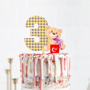 Age 3 teddy bear birthday cake topper acrylic, Auckland NZ