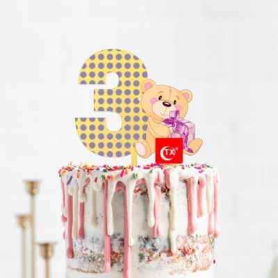 Age 3 teddy bear birthday cake topper acrylic, Auckland NZ