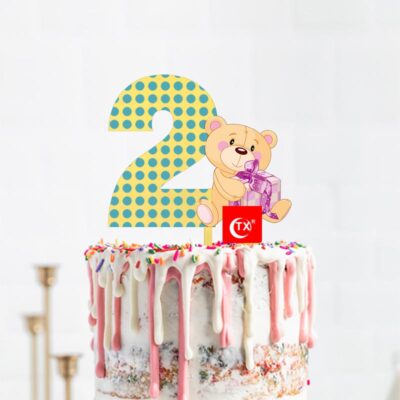 Age Cake Topper - Age Two Age 2 teddy bear birthday cake topper acrylic, Auckland NZ