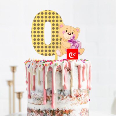 Age Cake Topper - Age zero Age 0 teddy bear birthday cake topper acrylic, milestone birthday Auckland NZ