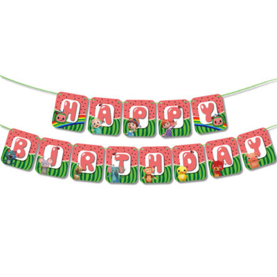 COCOMELON HAPPY BIRTHDAY BANNER Cocomelon Happy Birthday banner 2.5m cardstock ribbon, Auckland NZ