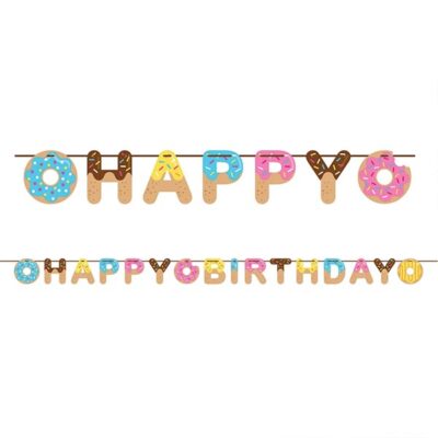 Donut Time Happy Birthday ribbon banner 2.6m, Auckland NZ