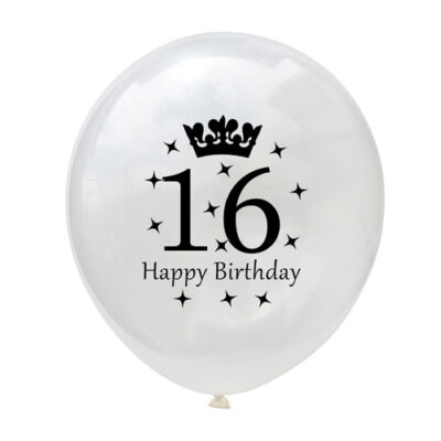 16h Clear Happy Birthday Balloon 16th Birthday clear crown latex balloon 12 inch helium quality, Auckland NZ