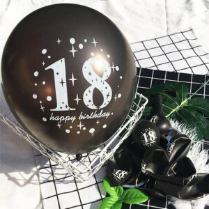 18th Birthday black latex balloon 12 inch helium quality, Auckland NZ