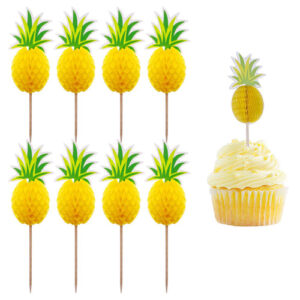 3D pineapple cupcake toppers 6 pieces, tropical party decoration Auckland NZ
