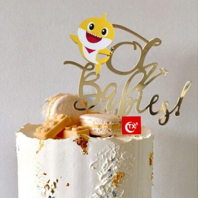 Baby Shark Oh Babies birthday cake topper acrylic gold silver, Auckland NZ