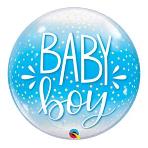 Baby boy blue confetti dots bubble balloon 22 inch 56cm Qualatex, Auckland NZ