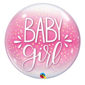 Baby girl pink confetti dots bubble balloon 22 inch 56cm Qualatex, Auckland NZ