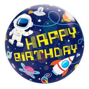 Outer space birthday bubble balloon 56cm Qualatex latex-free, Auckland NZ