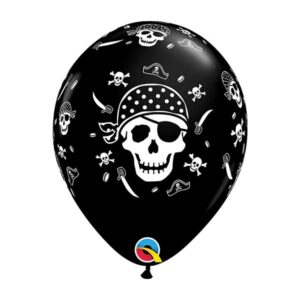 Pirate skull and cross bones latex balloon 11 inch black Qualatex, Auckland NZ