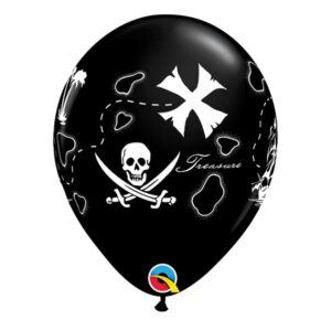 Pirates Treasure Map latex balloon 11 inch black Qualatex, Auckland NZ