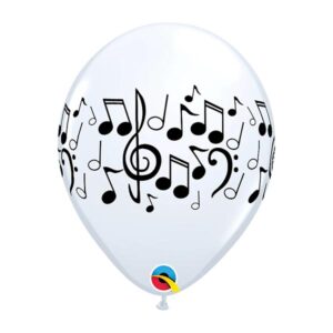 White musical notes wrap balloons 11 inch round, Auckland NZ