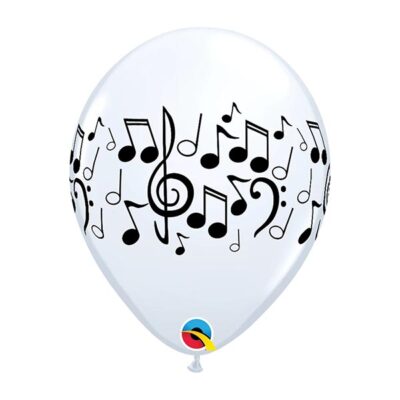 White musical notes wrap balloons 11 inch round, Auckland NZ