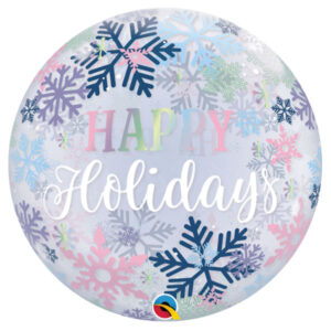 Snowflakes Happy Holiday Christmas bubble balloon 56cm Qualatex, Auckland NZ