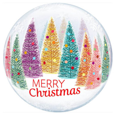 Christmas Trees and Snowflakes bubble balloon 56cm Qualatex, Auckland NZ