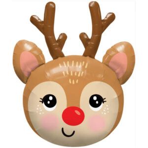 Red-nosed reindeer head Christmas foil balloon 89cm 35 inch Qualatex, Auckland NZ