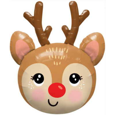 Red-nosed reindeer head Christmas foil balloon 89cm 35 inch Qualatex, Auckland NZ