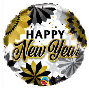 New Year black gold fans foil balloon 18 inch Qualatex, Auckland NZ