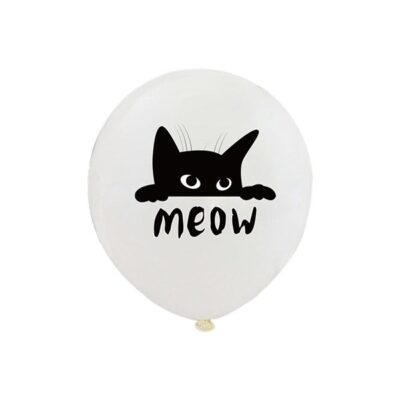 Black cat meow pet party latex balloon white, Auckland NZ