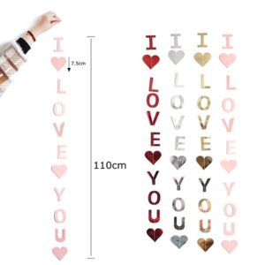 I Love You hearts paper garland glitter cardboard silver thread, Auckland NZ