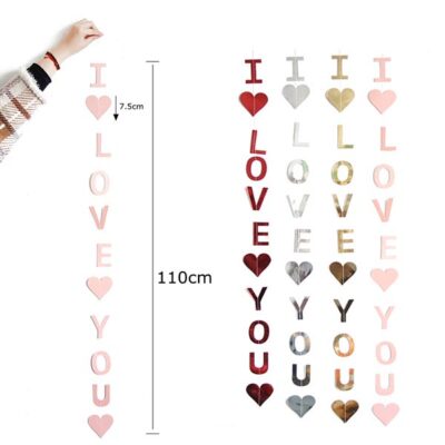 I Love You hearts paper garland glitter cardboard silver thread, Auckland NZ