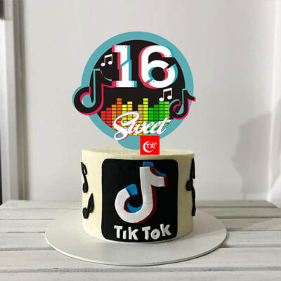 Tik-tok-16years TikTok Sweet 16th birthday cake topper approximately 10 inch, Auckland NZ