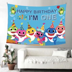 Baby Shark party wall backdrop banner 150x90cm premium fabric, Auckland NZ