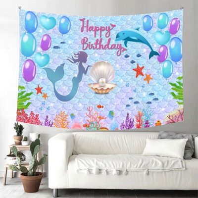 Mermaid party wall backdrop banner PWB46 premium fabric, Auckland NZ