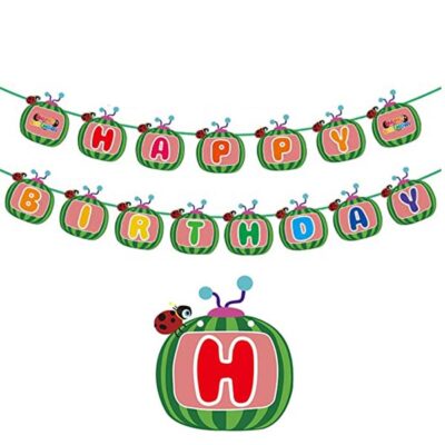 Cocomelon party Happy Birthday banner cardstock ribbon, Auckland NZ