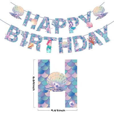 Mermaid party Happy Birthday banner 15 cards 3m white ribbon, Auckland NZ