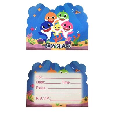 Baby Shark birthday party blue invitation cards pack of 10, Auckland NZ
