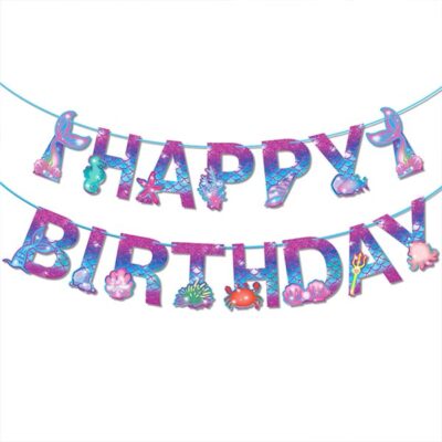 mermaid party birthday banner Mermaid party Happy Birthday banner BWB-062 15 cards 3m ribbon, Auckland NZ