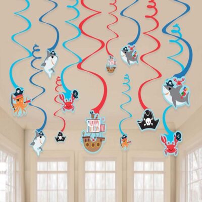 AHOY BIRTHDAY SPIRAL SWIRLS HANGING DECORATIONS