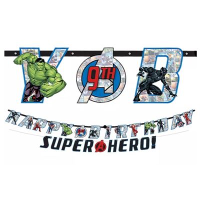 MARVEL AVENGERS POWERS UNITE JUMBO ADD-AN-AGE LETTER BANNER Marvel Avengers Powers Unite add-an-age letter banner 3m, Auckland NZ