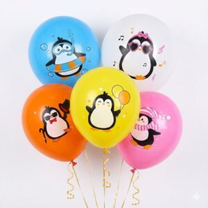 Penguin theme party balloon package 5 pieces 12 inch helium quality, Auckland NZ
