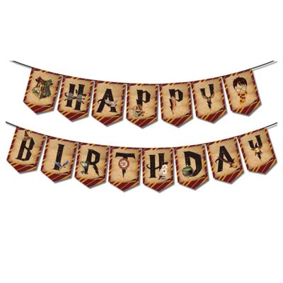 Harry Potter party Happy Birthday banner 15 cards 3m white ribbon, Auckland NZ