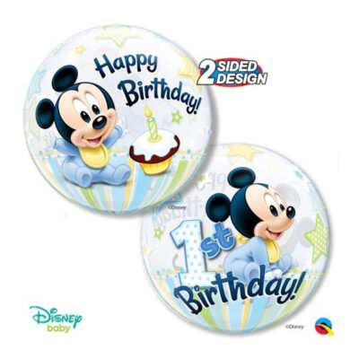 Mickey Mouse 1st birthday bubble balloon 56cm Qualatex, Auckland NZ