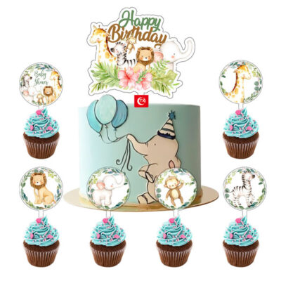 Safari jungle birthday cake topper set 7 pieces acrylic, Auckland NZ