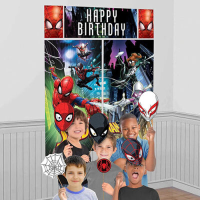 Spider-Man Webbed Wonder scene setter with photo props, Auckland NZ