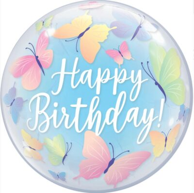 Birthday Soft Butterflies Bubble Balloon Birthday Soft Butterflies bubble balloon 56cm Qualatex, Auckland NZ