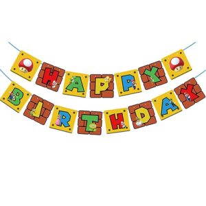Super Mario happy birthday banner — 15 cards on 3m ribbon, party decoration Auckland NZ