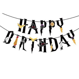 Harry Potter theme Happy Birthday banner 13 cards 3m white ribbon, Auckland NZ