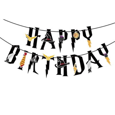 Harry Potter theme Happy Birthday banner 13 cards 3m white ribbon, Auckland NZ