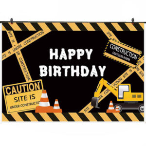 Under Construction Happy Birthday Wall Backdrop