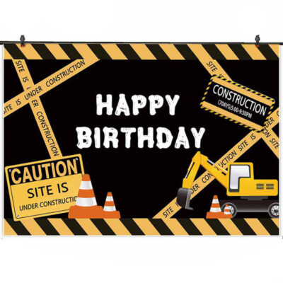 Under Construction Happy Birthday Wall Backdrop