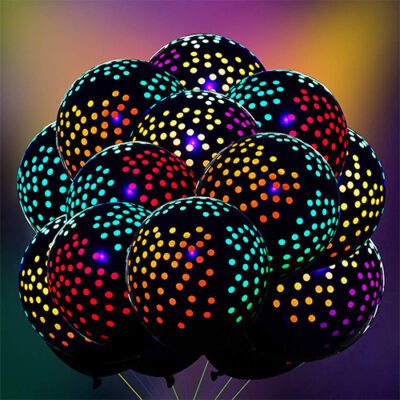UV neon party balloon black dot 12 inch glow under blacklight, Auckland NZ
