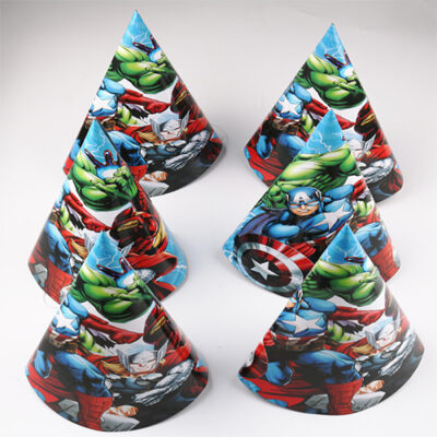 Superhero Avengers Marvel party cone hats 13cm radius 20cm 6 pieces, Auckland NZ