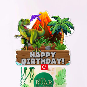 Dinosaur theme happy birthday cake topper acrylic 12x12cm, Auckland NZ