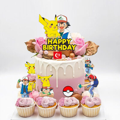 Pokemon theme happy birthday cake topper01 Pokémon party Happy Birthday cake topper set A 7 pieces, Auckland NZ